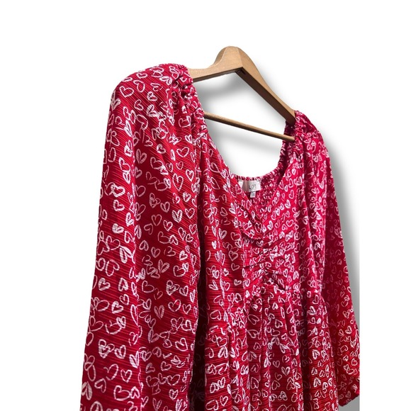 Vintage Y2K LOFT Hearts Pattern‎ Red and White Ruched Top 2 - Picture 2 of 9